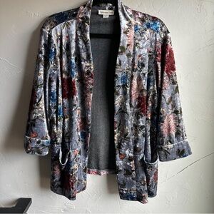 Coldwater Creek Floral Velvet Open Cardigan Romantic Boho Whimsigoth Cozy LP